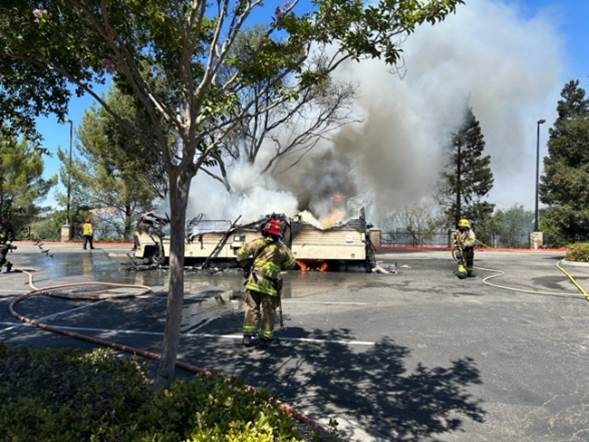 Motor home catches fire on riverbed