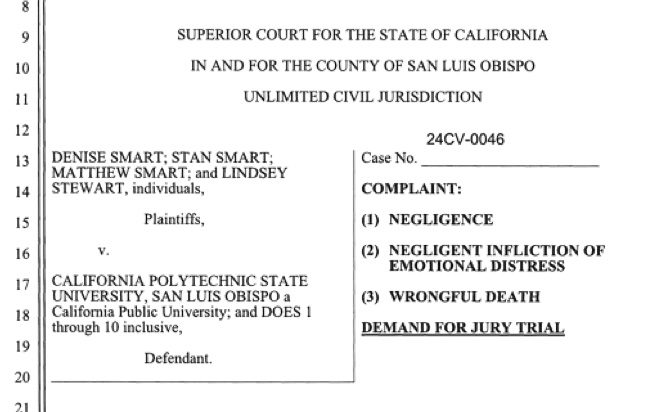 Kristin Smart's family files lawsuit against Cal Poly