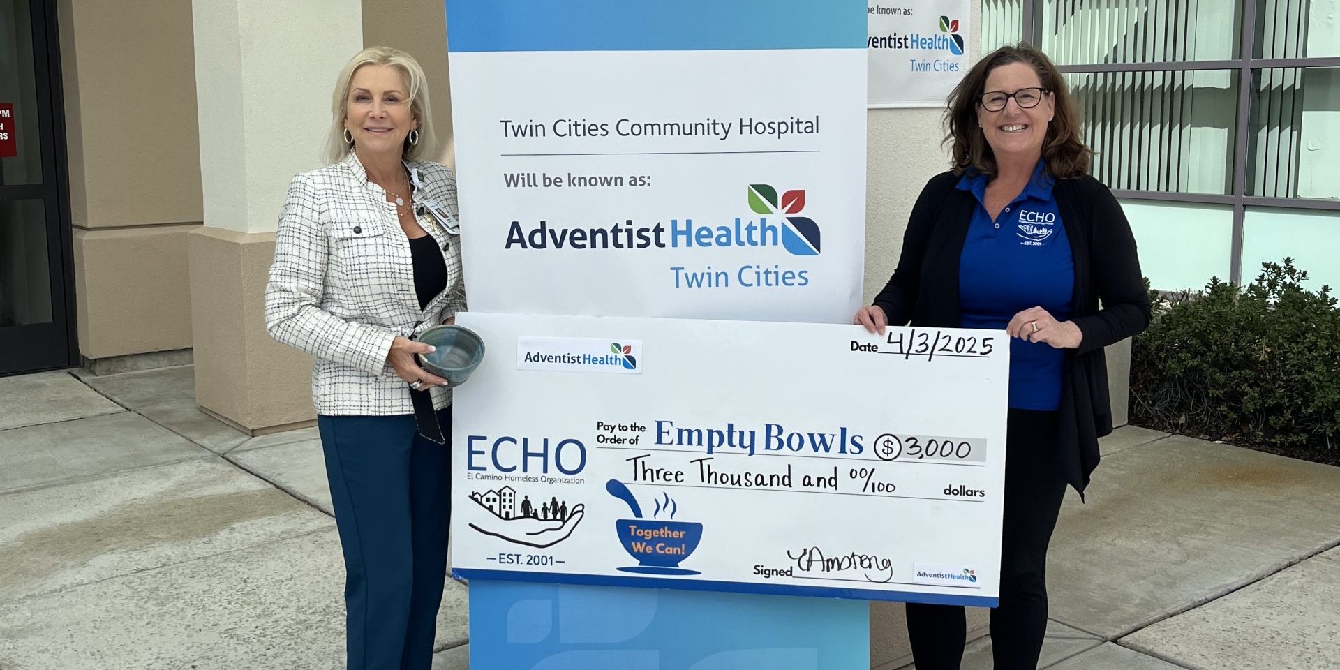 ECHO thanks Adventist Health for sponsoring Empty Bowls event