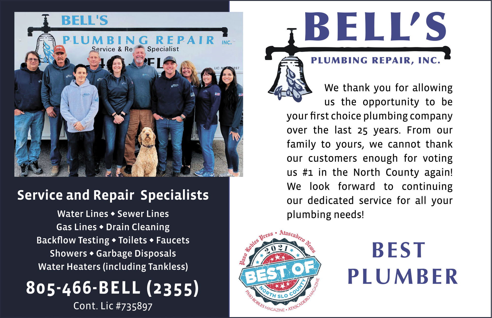 Bell's Plumbing Voted Best Plumbing