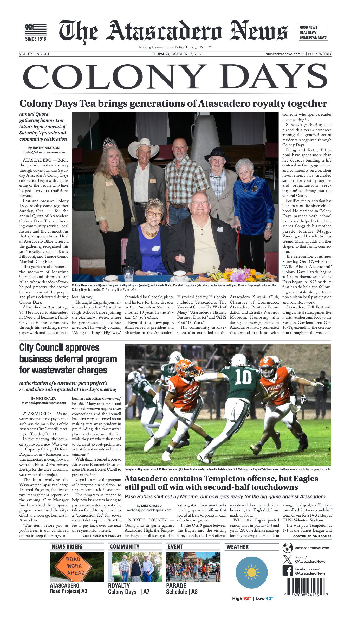 Atascadero News, Oct 2026 cover
