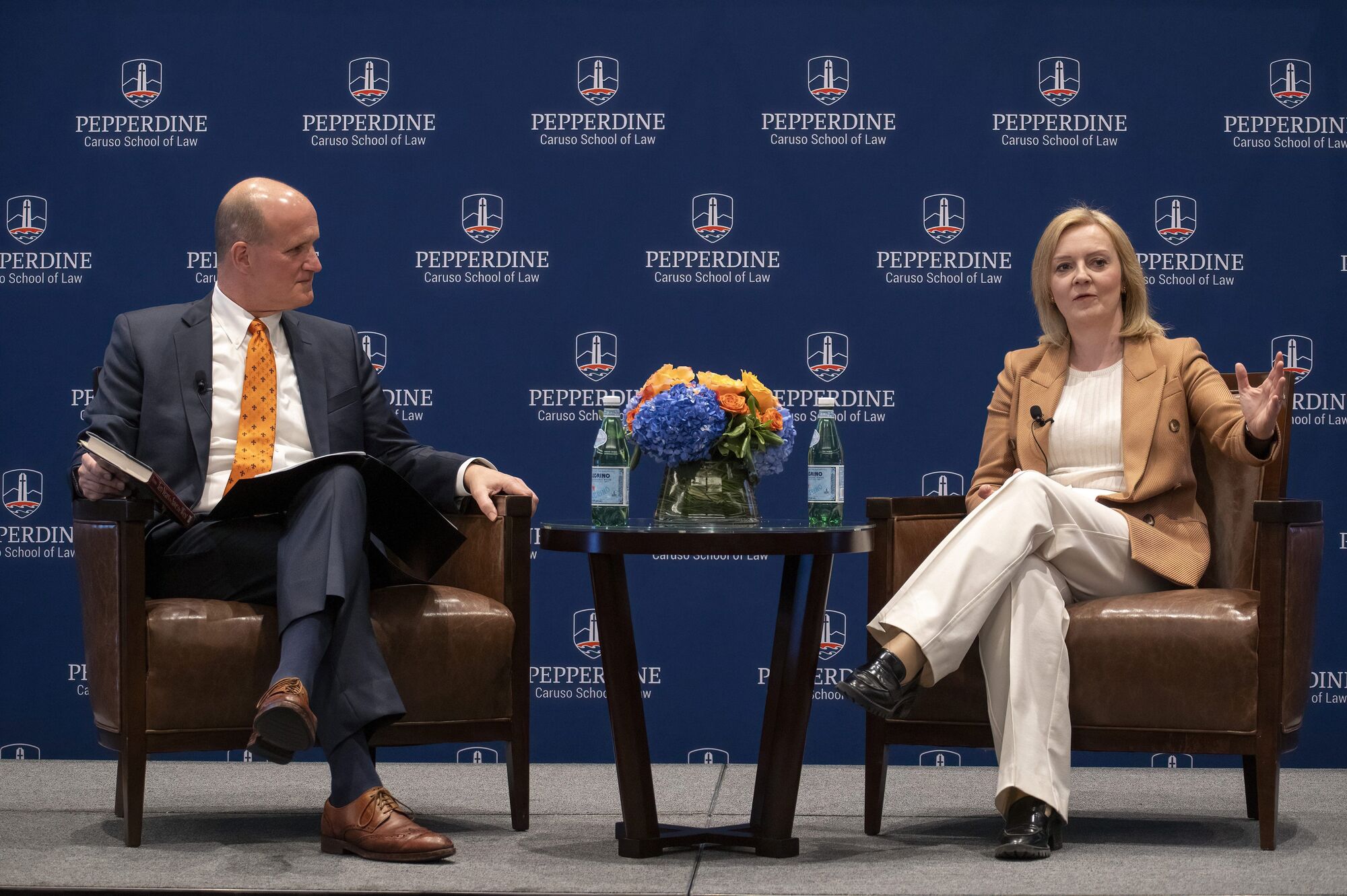 Former UK Prime Minister Liz Truss speaks at Pepperdine