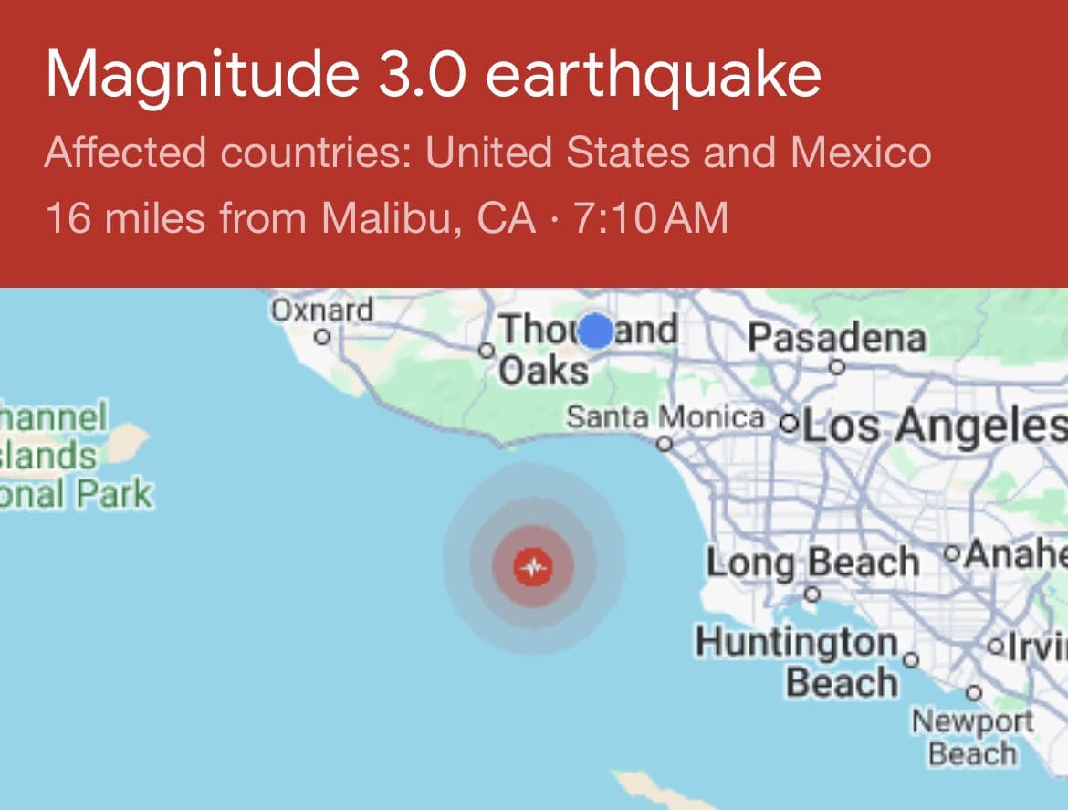 3.0 earthquake strikes near Malibu