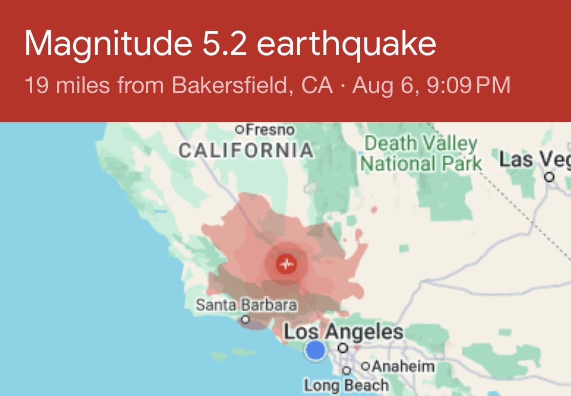 5.2 magnitude earthquake in Kern County felt across Southern California Tuesday night