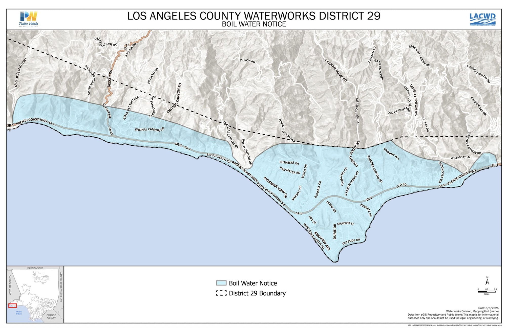 Boil Water notice canceled for western Malibu after testing confirms safety