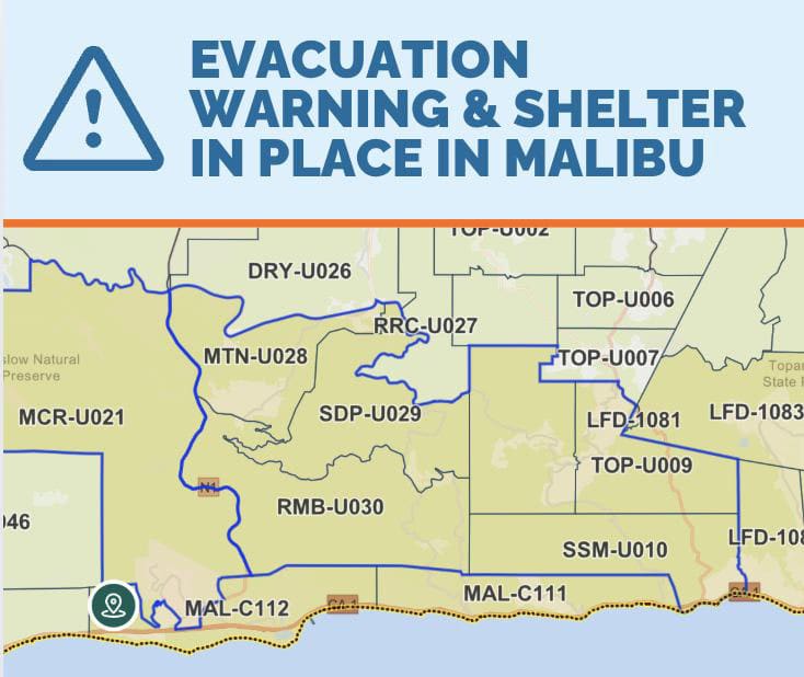 Evacuation warning issued for parts of Palisades Fire Burn Area; Shelter in place for Franklin Fire Zone