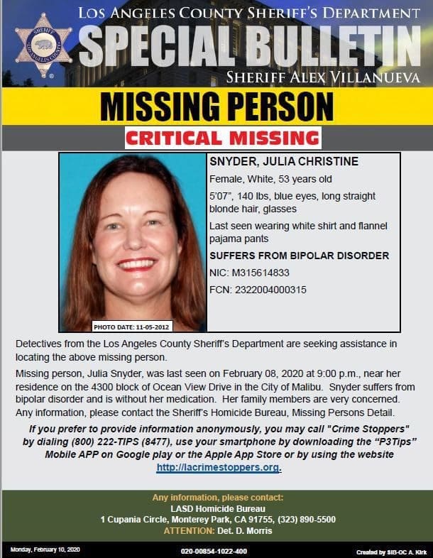 LASD Seeking Public's Help Locating Missing Malibu Woman