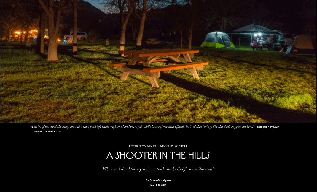 New Yorker Publishes Yearlong Investigation into Malibu Creek State Park Shootings