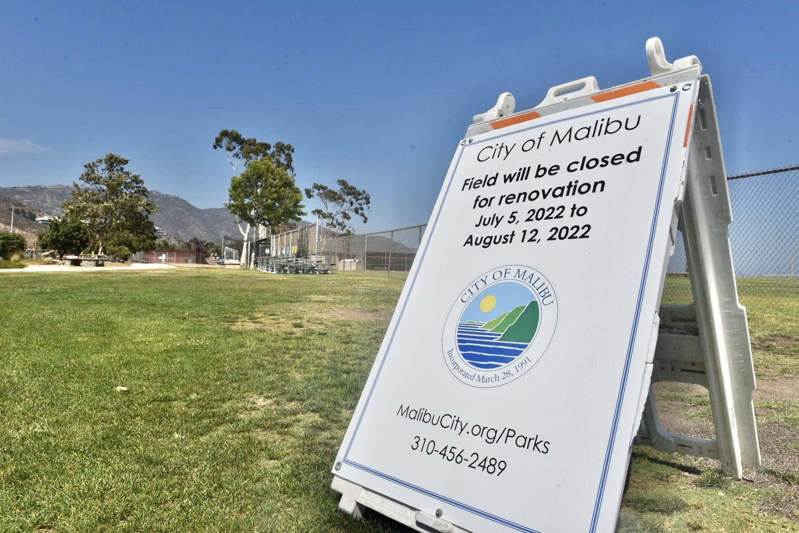 Malibu Bluffs Park Multipurpose Field Closed July 5 to August 12 for it's bi-annual rest and renovation