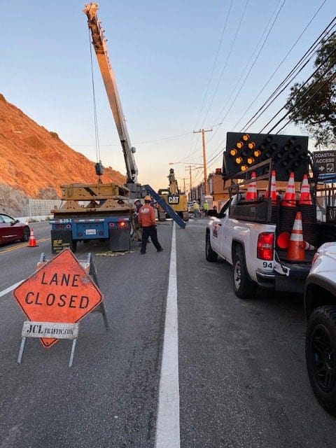 Road work near Moonshadows restaurant continues