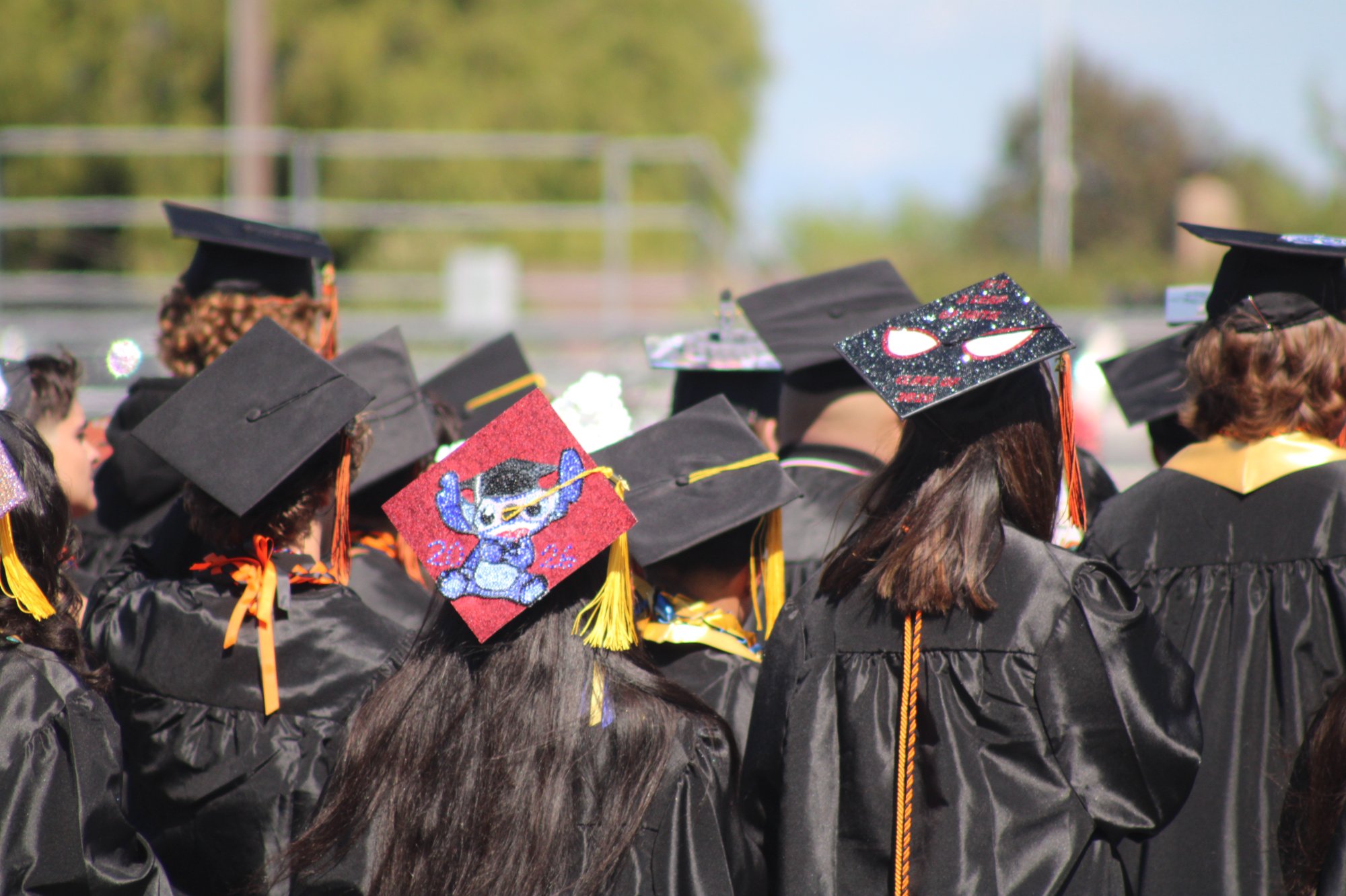 Many Santa Ynez High students showed their creativity with their graduation headware May 29 during the 2026 graduation ceremony at Rio Memorial Field. Photo by Mike Chaldu/SYVS