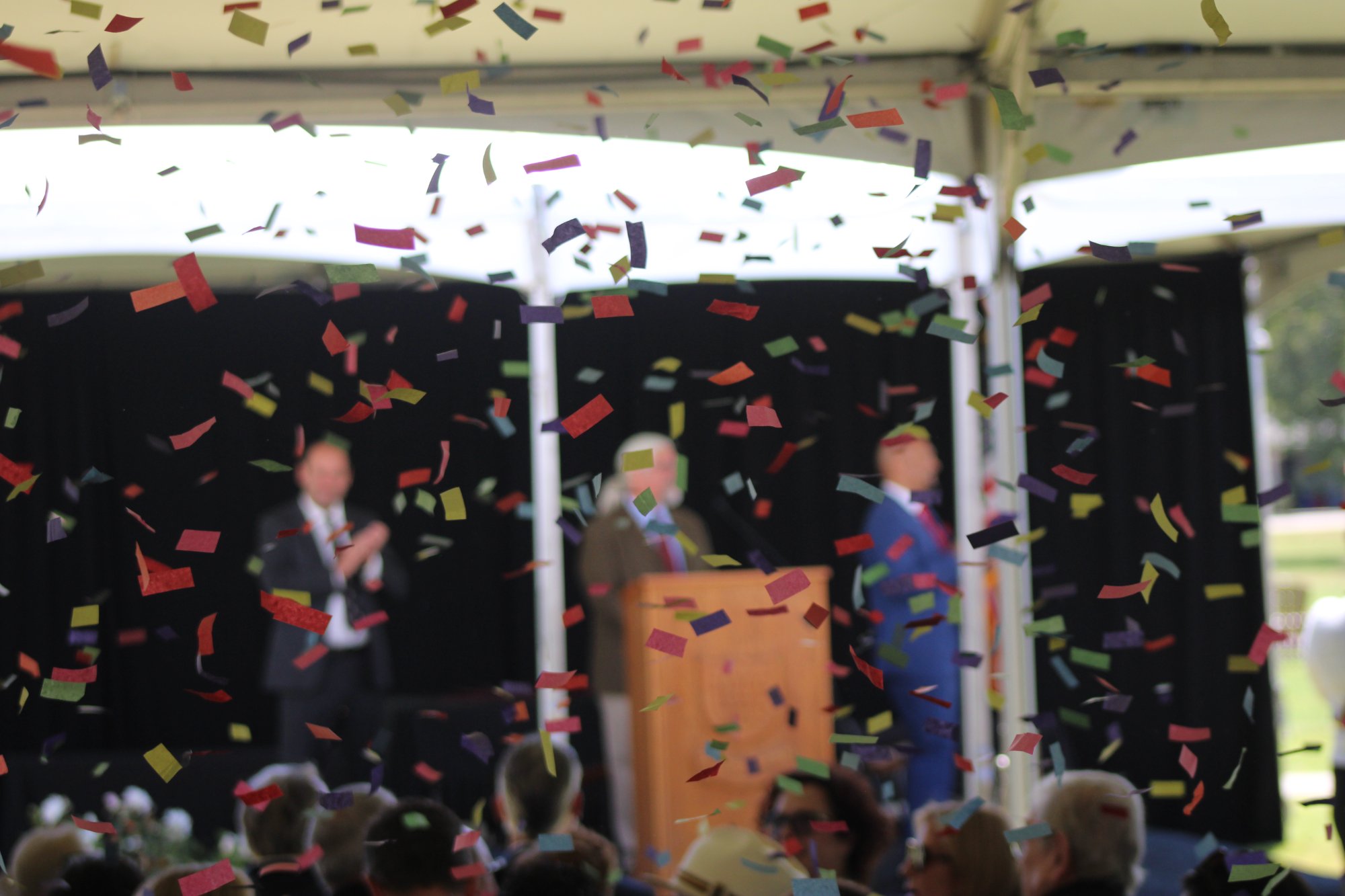 Confetti flies through the crowd at Dunn School's 2026 graduation ceremony on Saturday, May 30. Photo by Mike Chaldu/SYVS