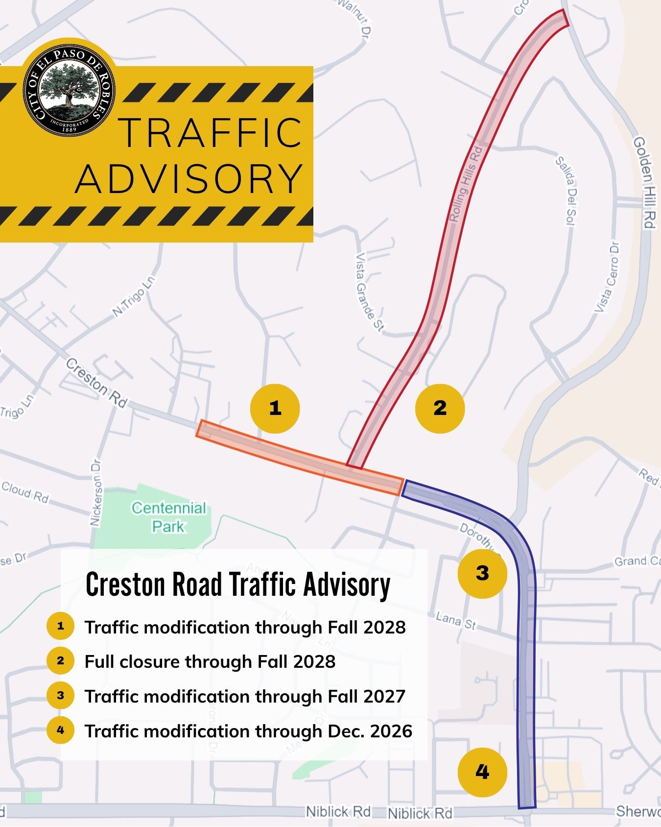 Traffic advisory: Creston Road corridor improvements begin July 13