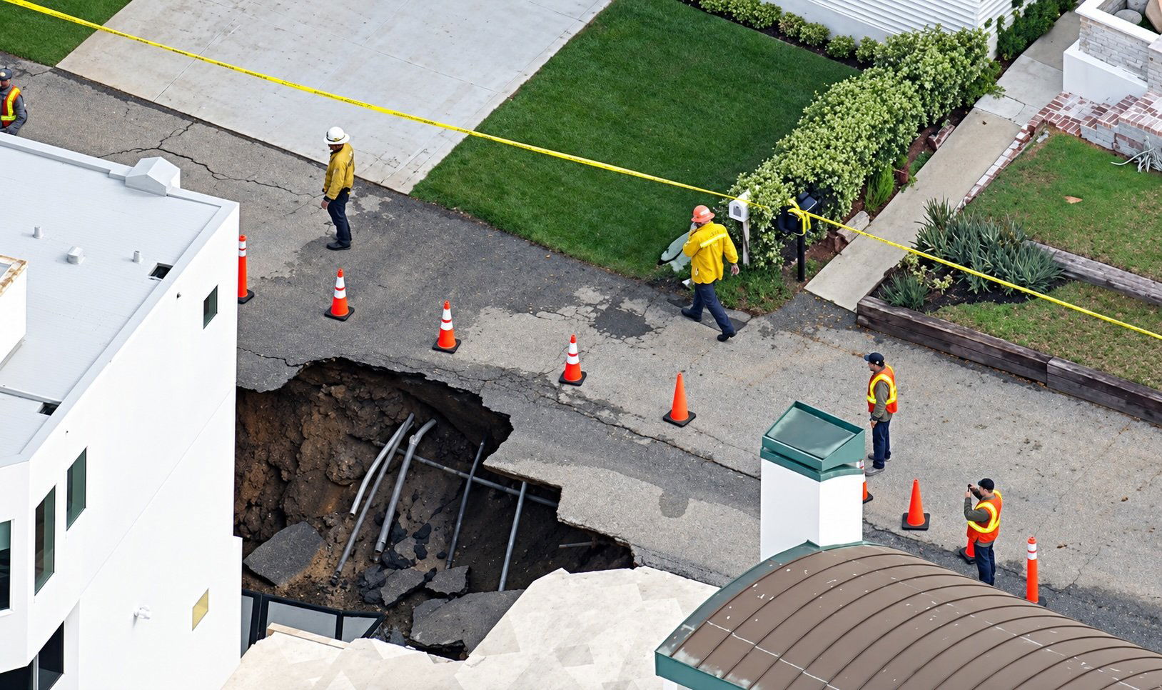 High surf causes 30-foot sinkhole, collapsing driveway at Broad Beach home