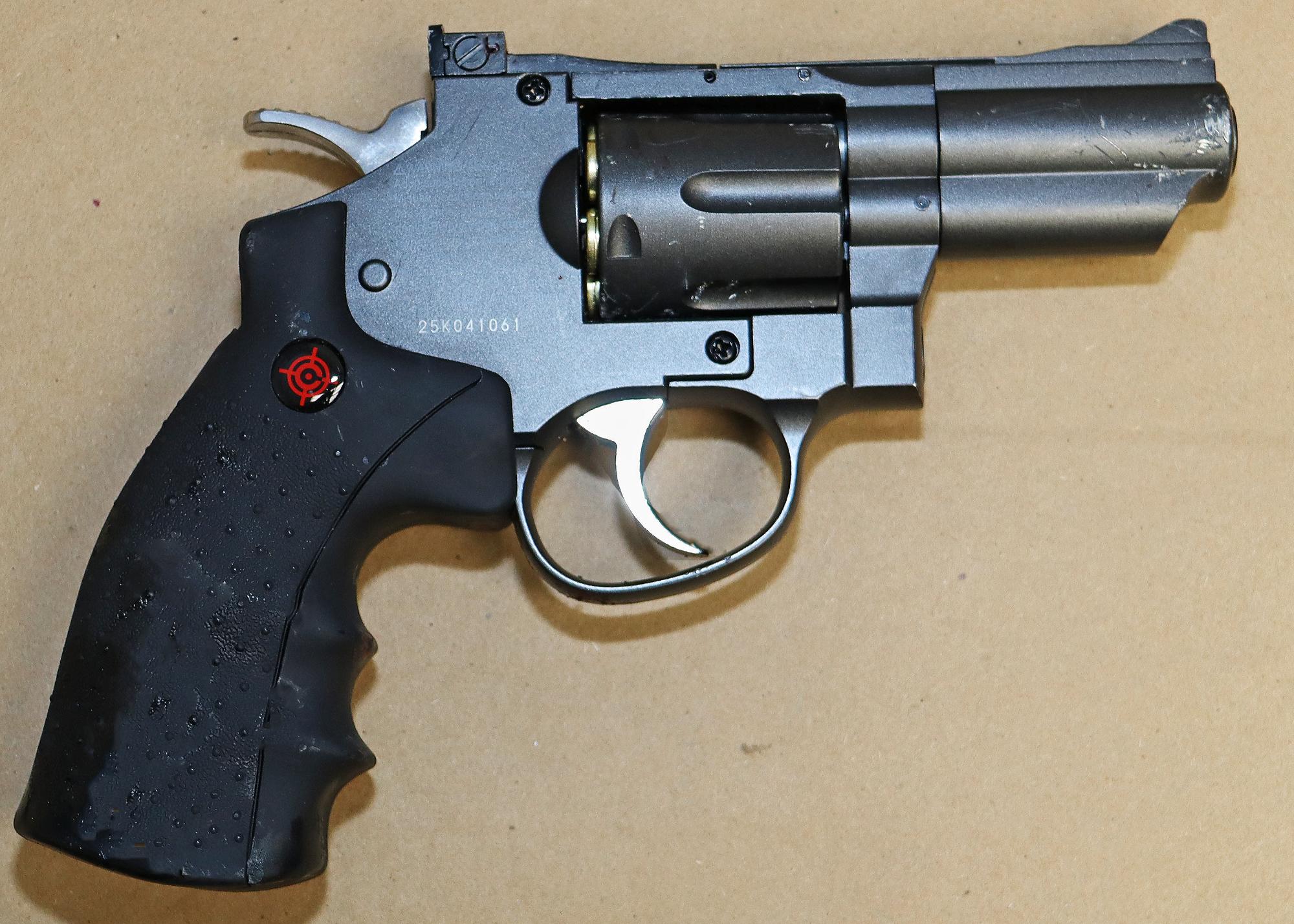 Suspect weapon. Side view. Crosman SNR357 .177 caliber pellet/BB gun