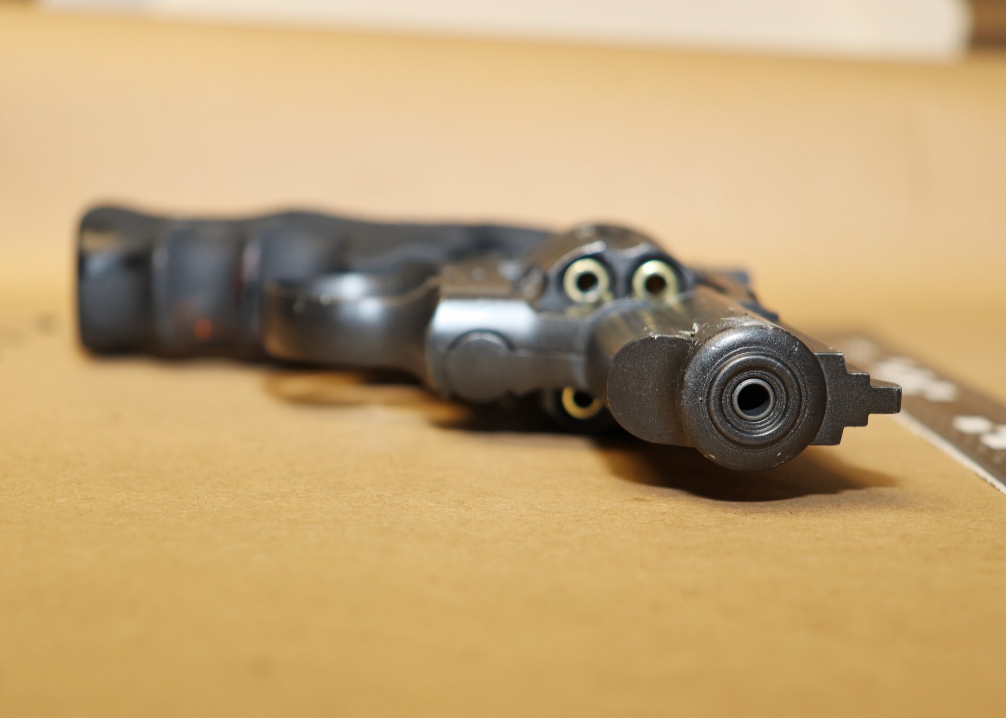 Suspect weapon. Front view. Crosman SNR357 .177 caliber pellet/BB gun