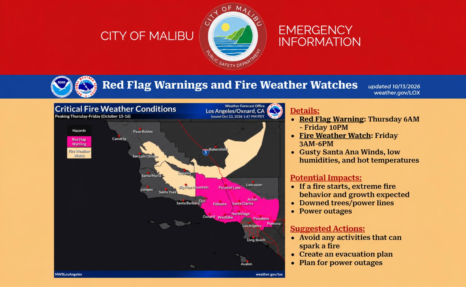 Red Flag Warning puts Malibu on alert for dangerous Santa Ana winds