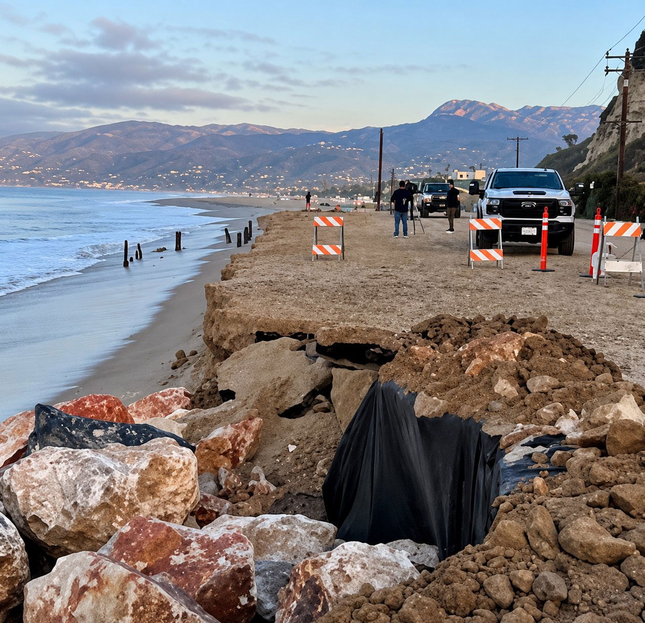 Westward Beach Road remains open as emergency erosion repairs continue ahead of Wednesday storm