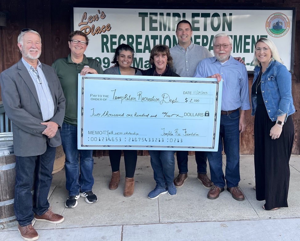 Templeton Recreation Foundation supports Templeton Youth Soccer League with $2,100 donation