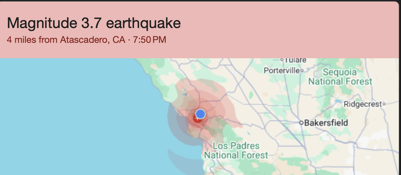 3.7-magnitude earthquake strikes near Atascadero