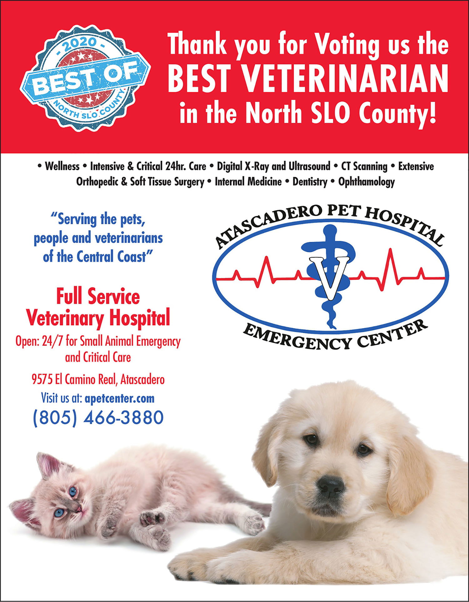 Best Veterinarian or Pet Hospital of North SLO County 2020