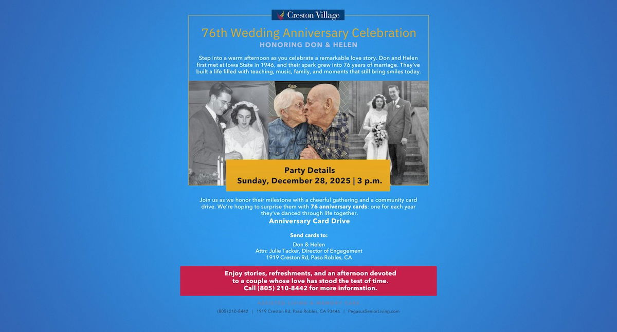 Paso Robles couple celebrates 76 years of marriage