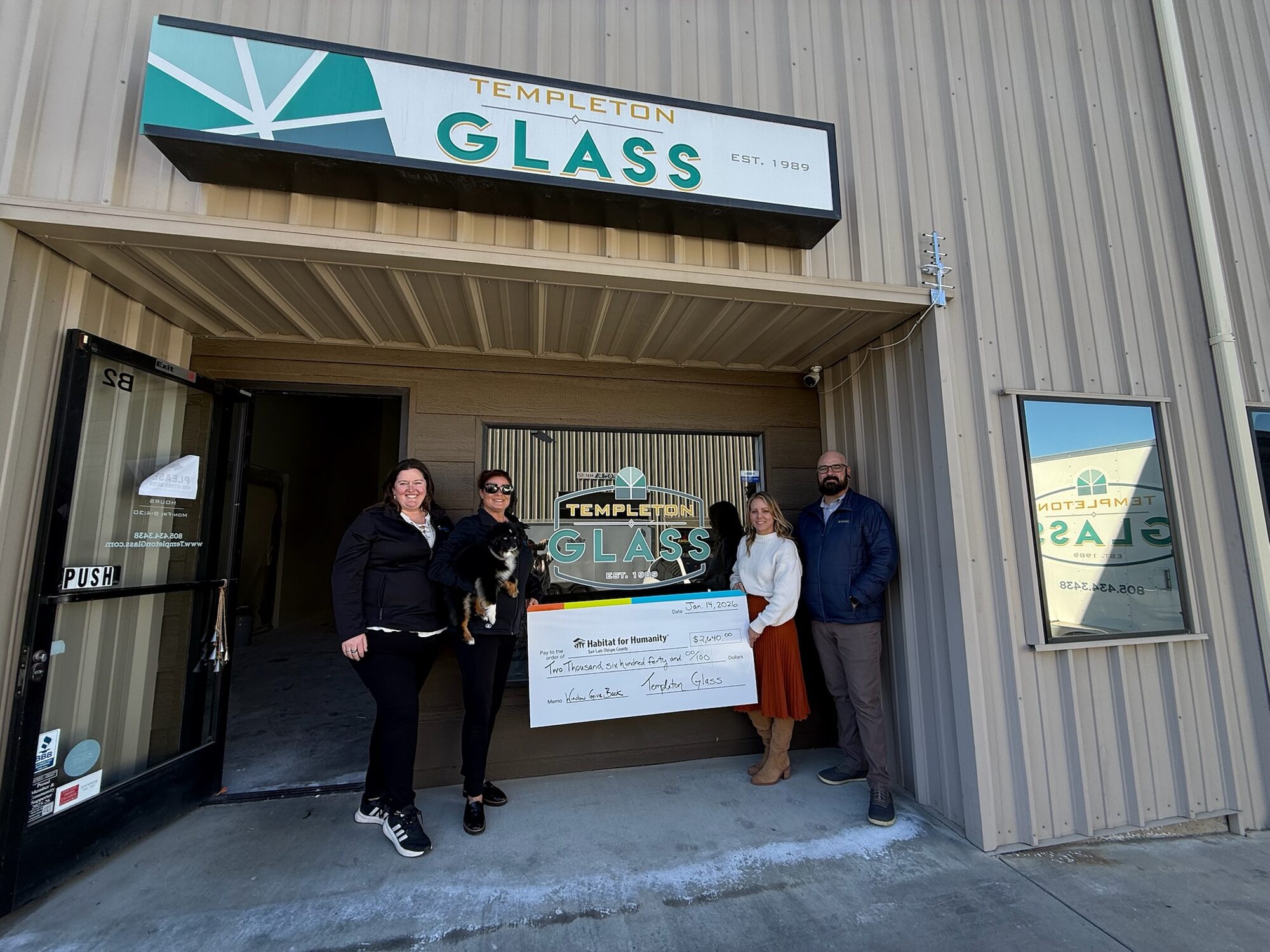 Templeton Glass donates $2,640 to Habitat for Humanity SLO County