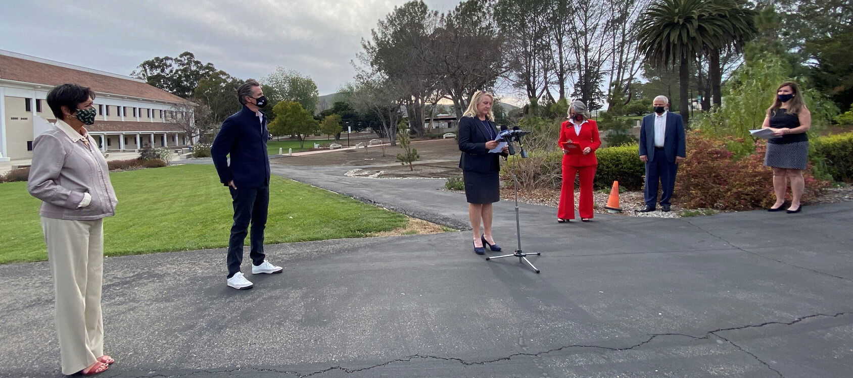 Newsom Visits Cuesta College Vaccination Clinic Hours After County Moves to Red