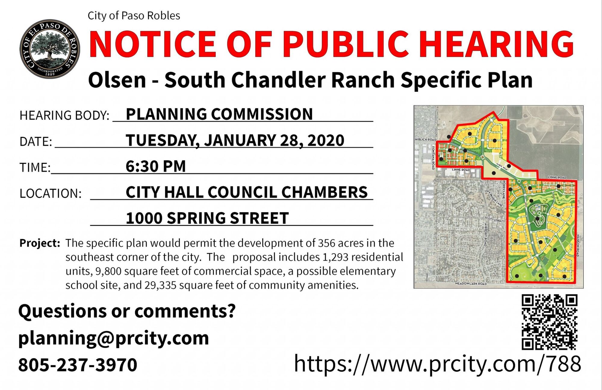 Notice of Hearing: OLSEN - SOUTH CHANDLER RANCH SPECIFIC PLAN