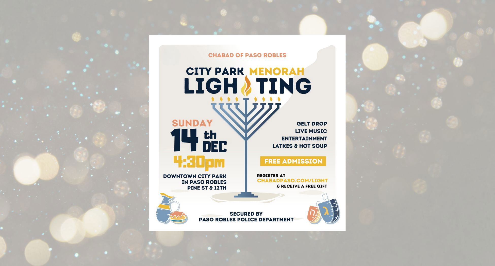 Celebrate Hanukkah with 9-Foot Public Menorah Lighting in Paso Robles