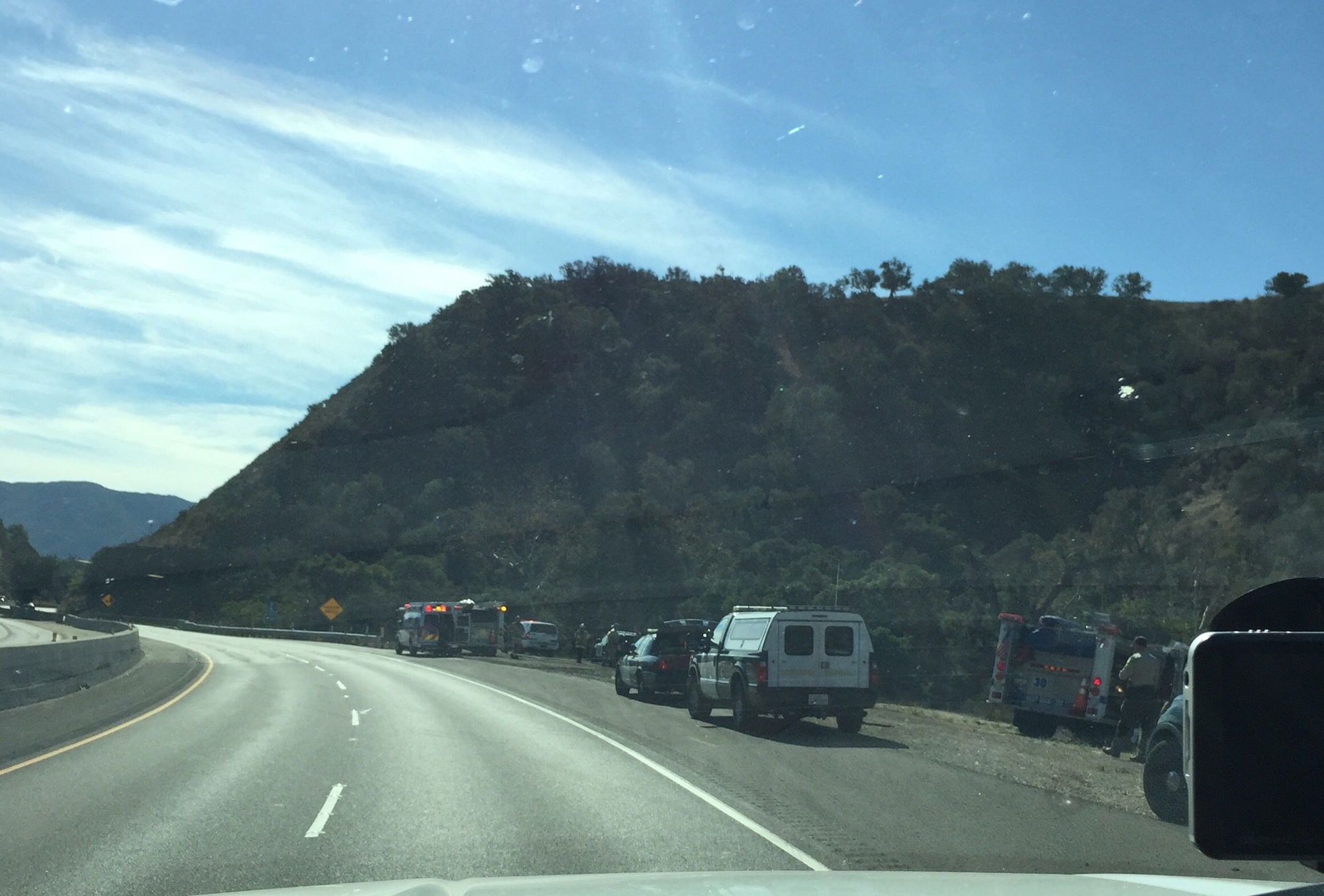 Vehicle catches fire after accident at 3 bridges