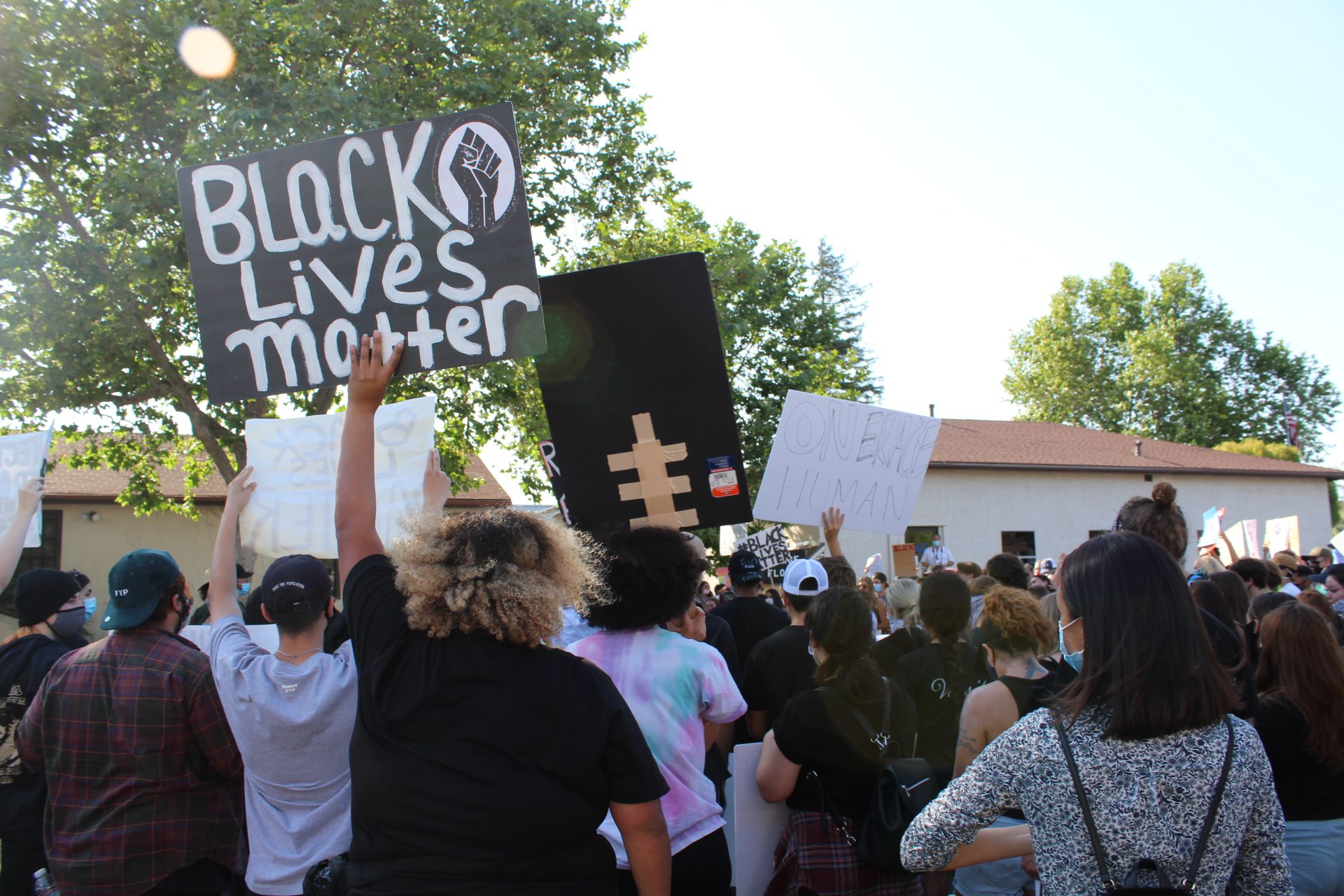 Protesters gather peacefully outside Buellton City Hall, police station