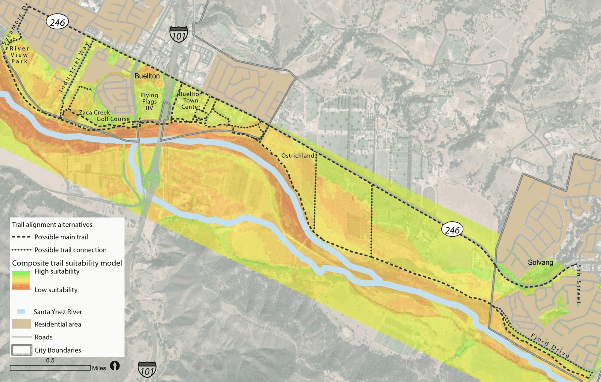 Interactive map for trail system suggested between Buellton and Solvang