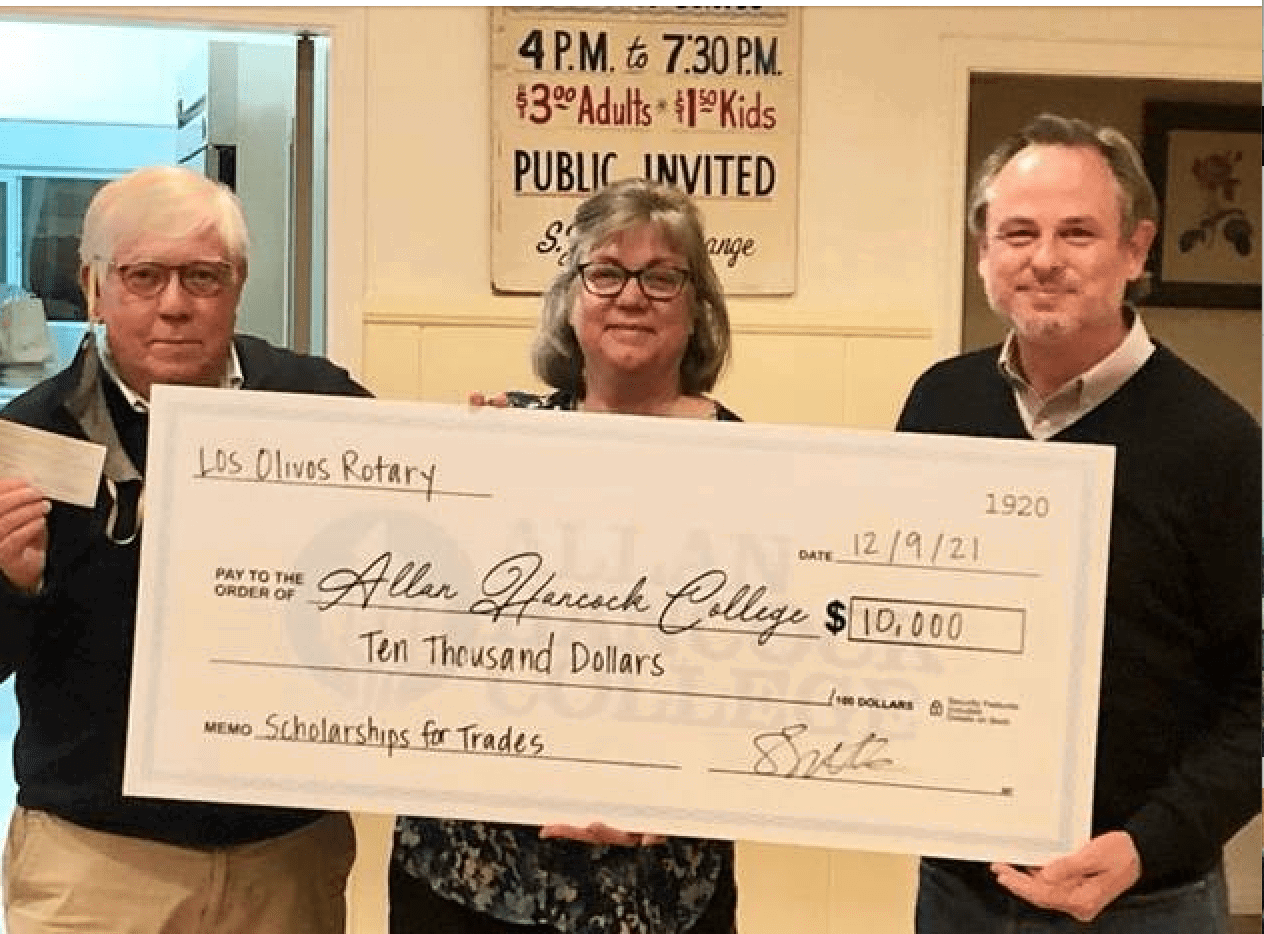 Los Olivos Rotary donates $10K for skilled trades at Hancock
